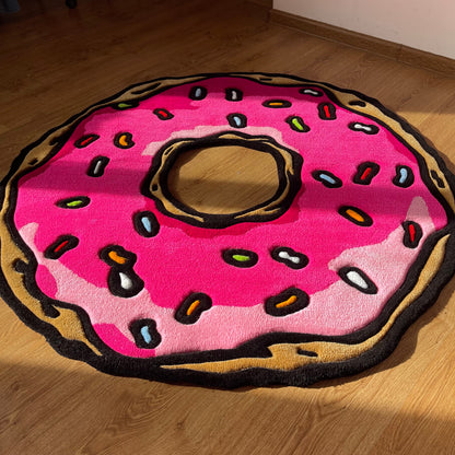 Handmade Tufted Pink Donut Rug - Perfect Gift for Friends, Girlfriends, Kids, Colleagues and Cartoon Fans