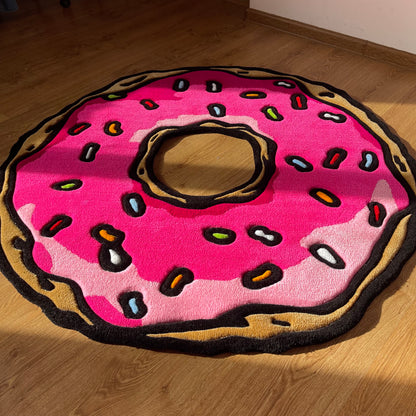 Handmade Tufted Pink Donut Rug - Perfect Gift for Friends, Girlfriends, Kids, Colleagues and Cartoon Fans