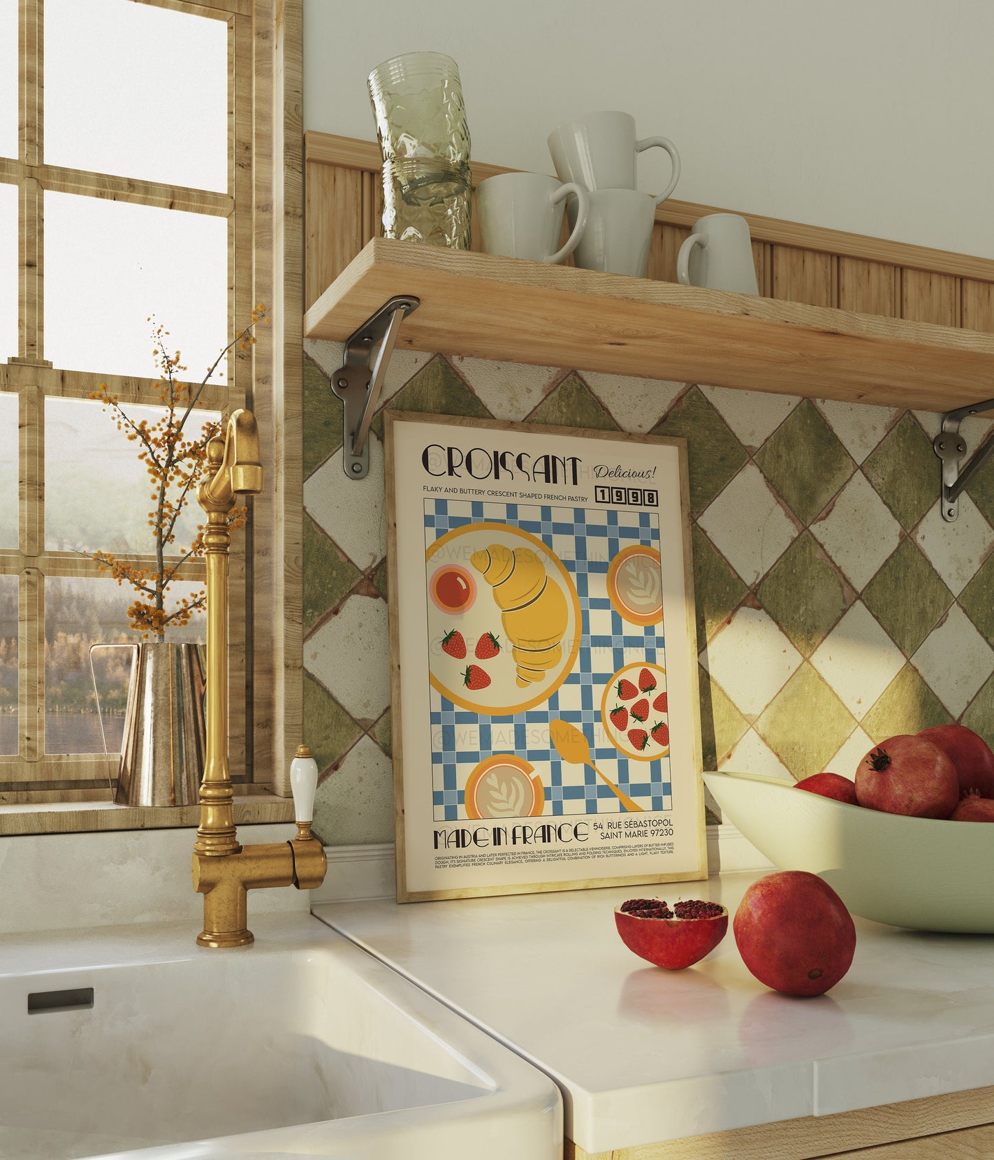 French Croissant Poster, Kitchen Art, Kitchen Poster, Kitchen Print, Food Print, Modern Kitchen Decor, Retro Poster, Coffee Poster