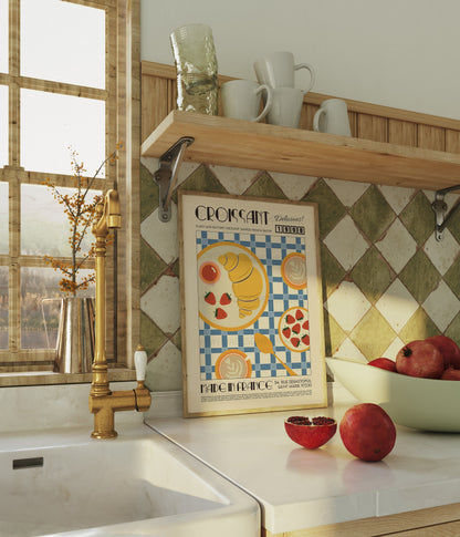 French Croissant Poster, Kitchen Art, Kitchen Poster, Kitchen Print, Food Print, Modern Kitchen Decor, Retro Poster, Coffee Poster