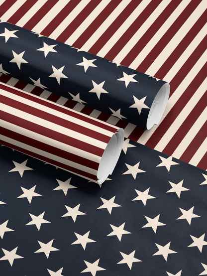 Patriotic Star Gift Wrap Paper 4th of July Decoration Memorial Day Gift Flag Decor Wrapping Paper Roll American Flag Gift for Military