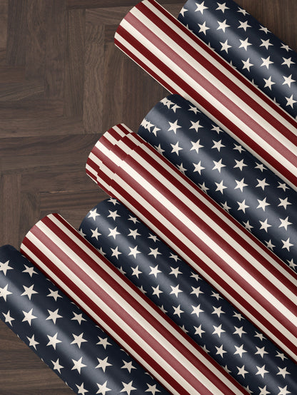 Patriotic Star Gift Wrap Paper 4th of July Decoration Memorial Day Gift Flag Decor Wrapping Paper Roll American Flag Gift for Military