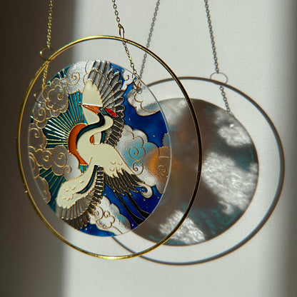Japanese Crane Unique Suncatcher for window Mothers day gift Aesthetic room decor for every home Stained glass painting