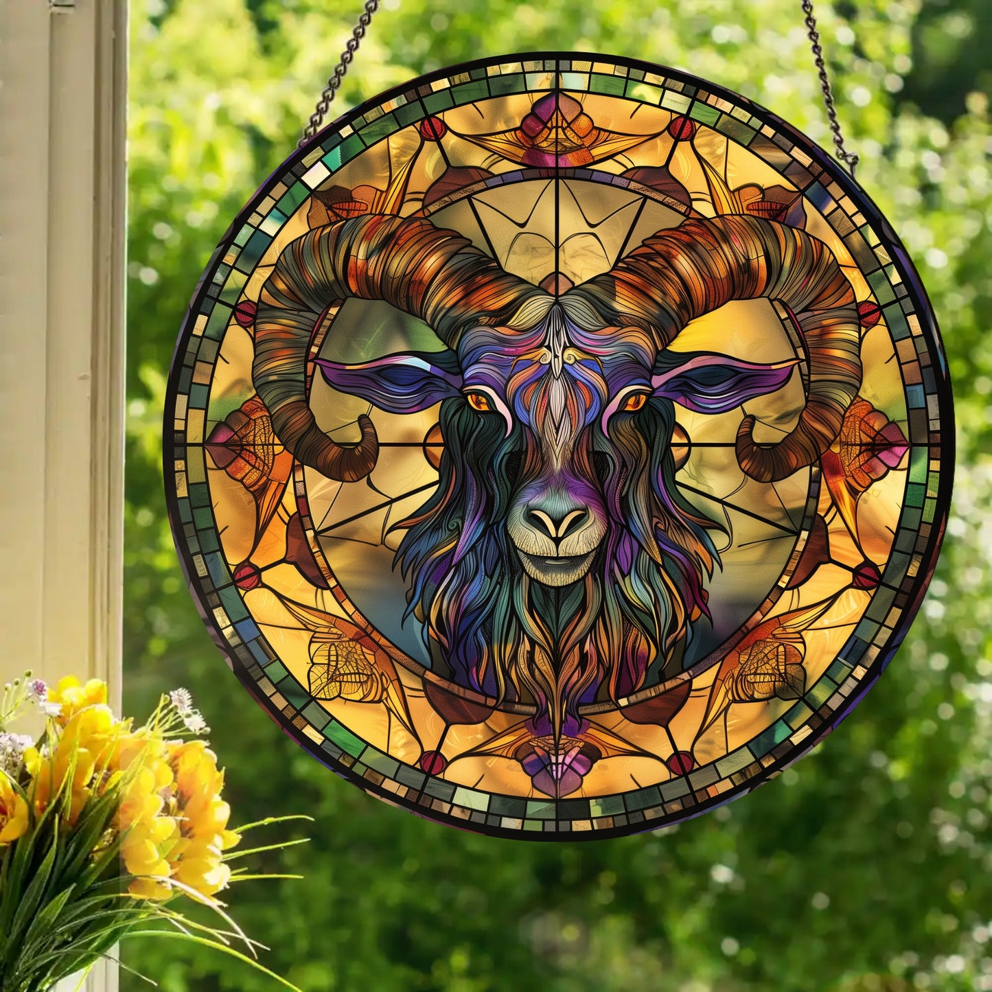 Occult Goat: Stained Glass Style Window Hanging Made With Real Glass