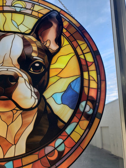 Boston Terrier: Stained Glass Style Window Hanging