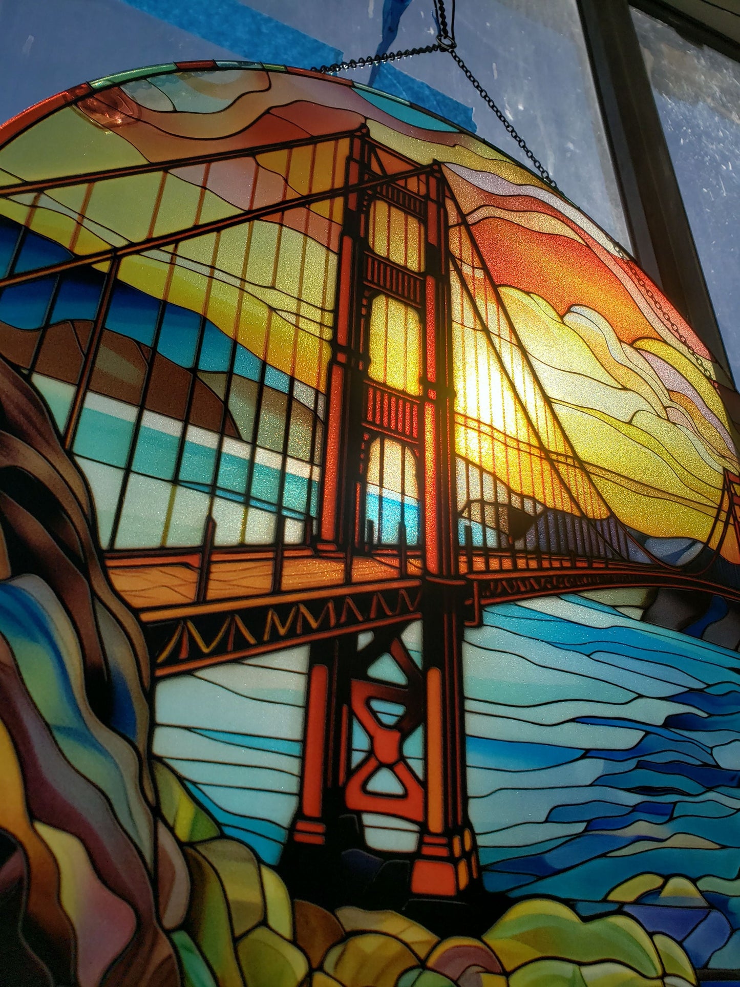 Golden Gate: Stained Glass Style Window Hanging