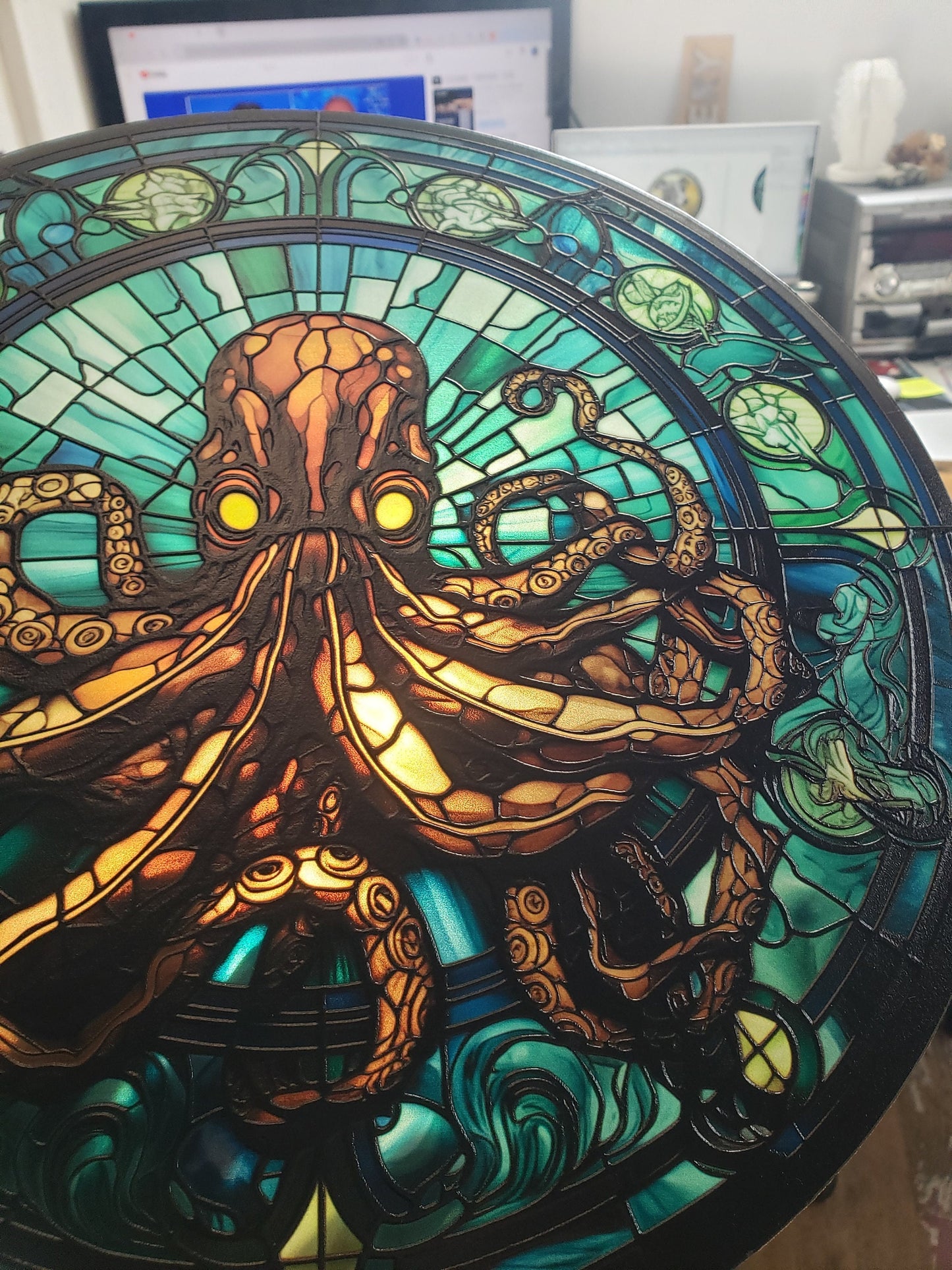 Octopus: Stained Glass Style Window Hanging Made With Real Glass