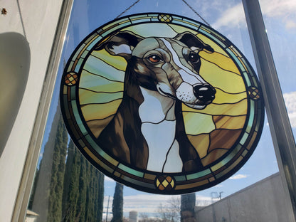 Grey Whippet: Stained Glass Style Window Hanging