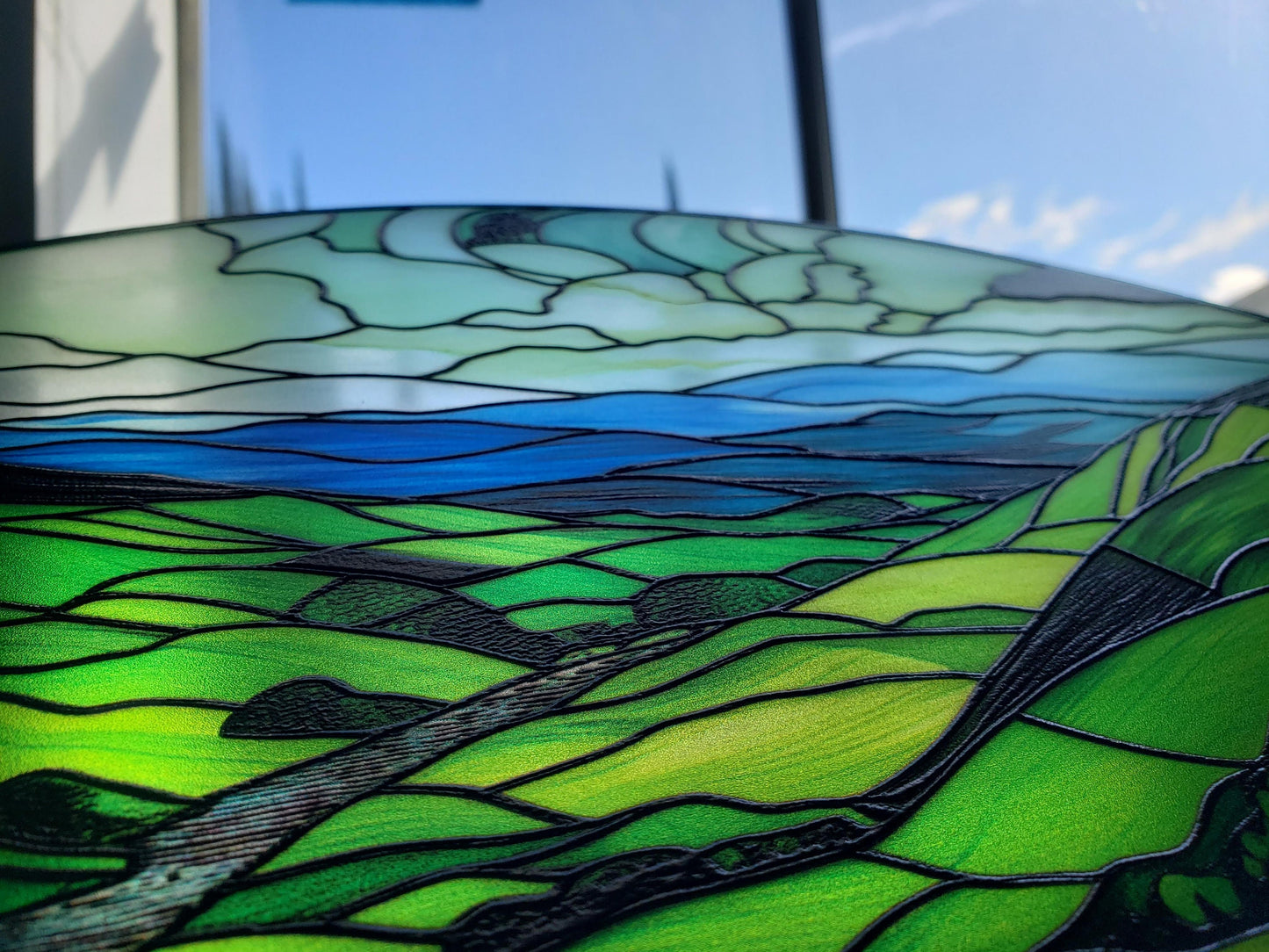 Green Irish Hills: Stained Glass Style Window Hanging