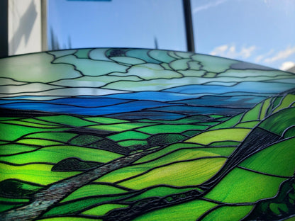 Green Irish Hills: Stained Glass Style Window Hanging