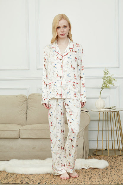 Satin Pajama Set For Women, Bride And Bridesmaids Pajama, Paris Girl Print,Soft Silky Polyester, Gift For Her