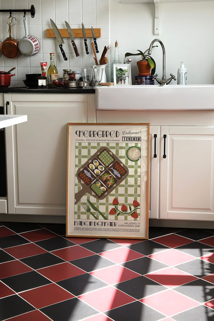 Smorrebrod Poster, Food Illustration, Retro Food Poster, Vintage Food Poster, Food Art, Mid Century Modern