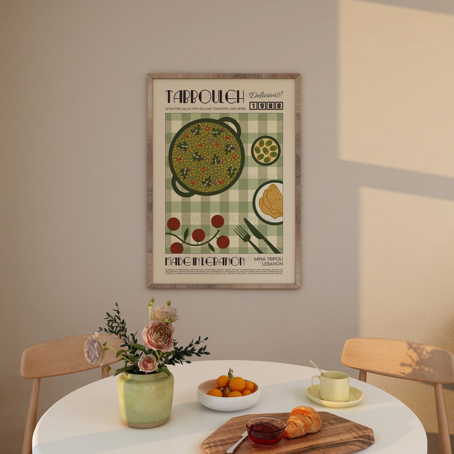 Tabbouleh Print, Kitchen Decor, Lebanon Poster, Food Art, Mid Century Modern, Eat Sign, Housewarming, Kitchen Art, Birthday