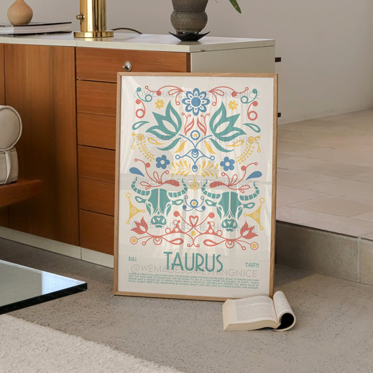 Taurus Poster, Horoscope Print, Astrological Wall Art, Tarot, Exhibition Poster, Zodiac Poster, Birthday Present, Boho,  Housewarming