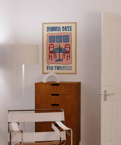 Dinner Date Poster, Trendy Wall Art, Apartment Decor, Retro Wall Art, Coquette Room Decor, Pink Wall Art, Y2K Room Decor, Pink Bow Print