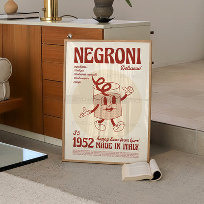 Negroni Print, Negroni Poster, Cocktail Art, Kitchen Art, Cocktail Poster, Mid Century Modern, Illustration, Funny Print