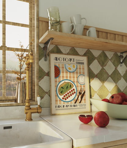 Avocado on Toast Print, Breakfast Poster, Modern Kitchen Decor, Retro Poster, Pop Art, Kitchen Art, Exhibition Poster, Illustration