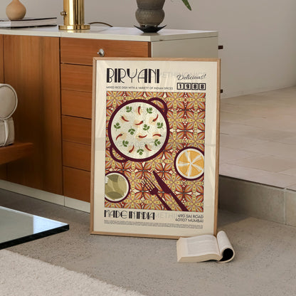 Biryani Poster, Kitchen Poster, Kitchen Print, Food Print, Modern Kitchen Decor, Exhibition Poster Retro Wall Art, India Print, Samosa