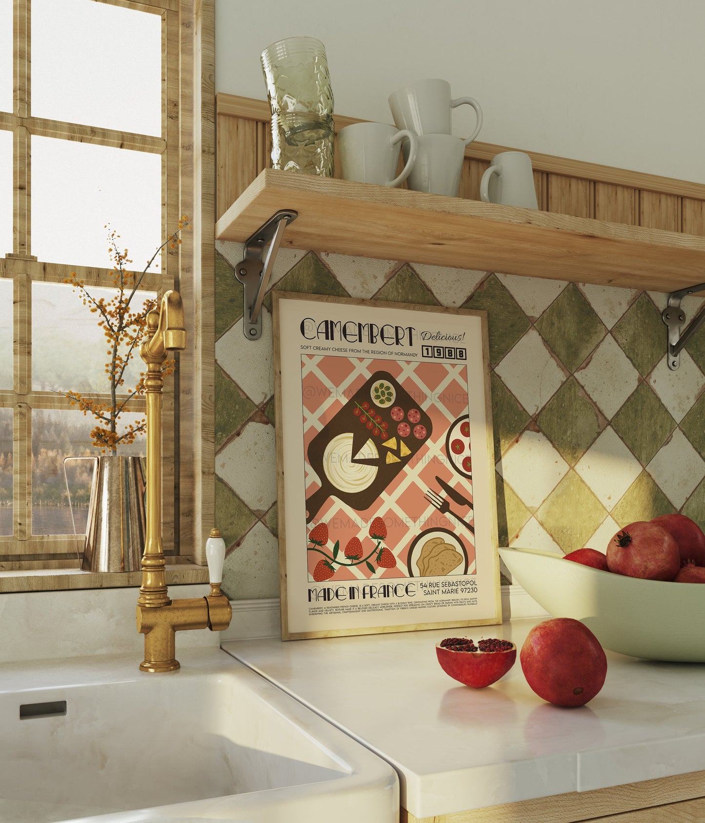 Cheese Poster, Camembert Print, Kitchen Poster, Kitchen Print, Food Print, Modern Kitchen Decor, Retro Poster, Pop Art, Kitchen Art