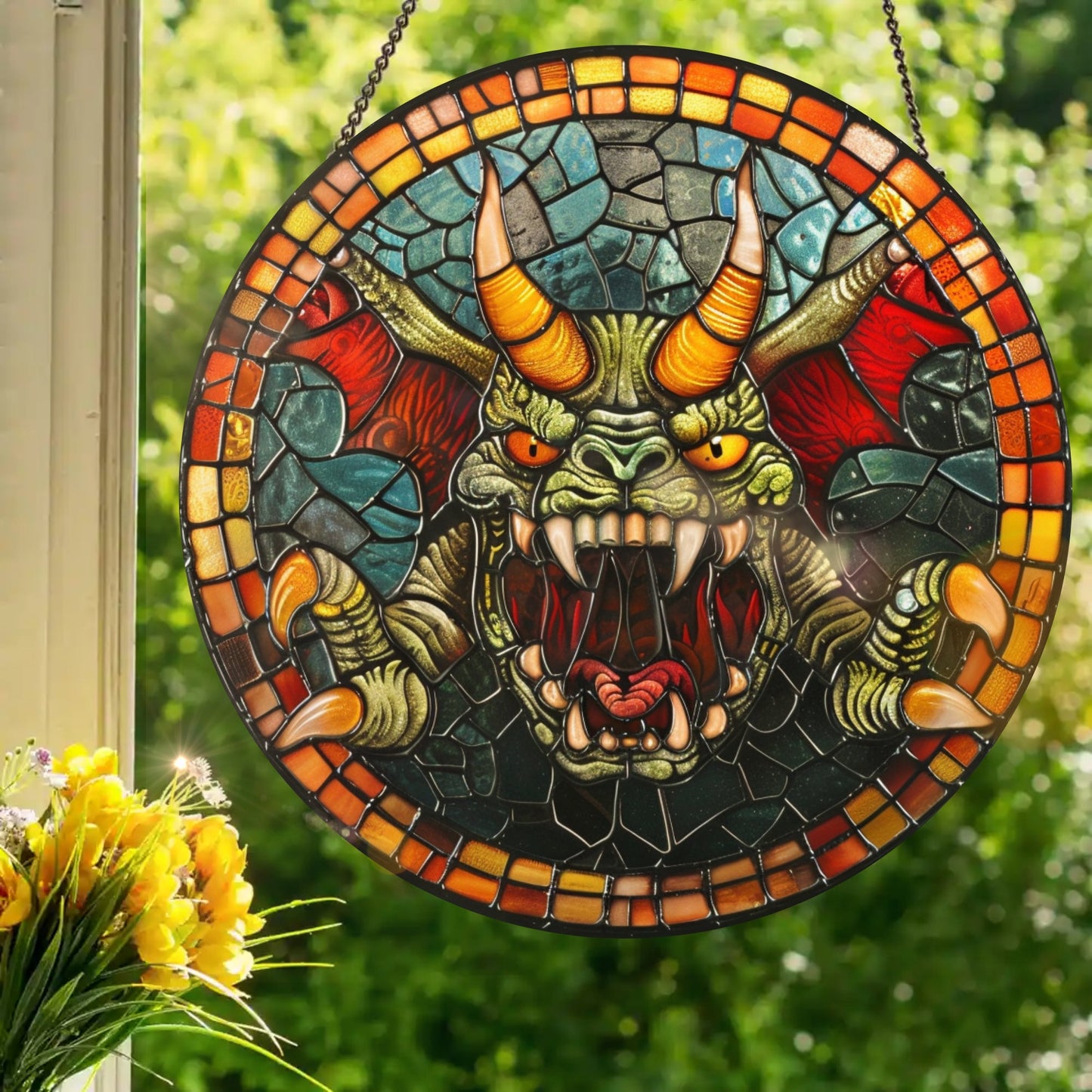 Gargoyle: Stained Glass Style Window Hanging Made With Real Glass