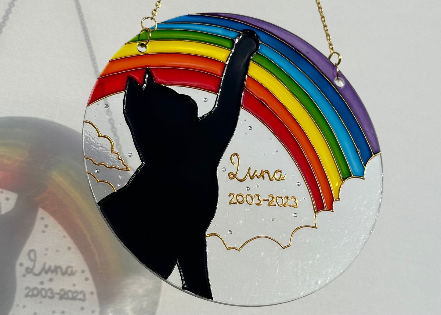 Personalized cat memorial Suncatcher for window Cat lover gift Aesthetic room decor Custom stained glass painting