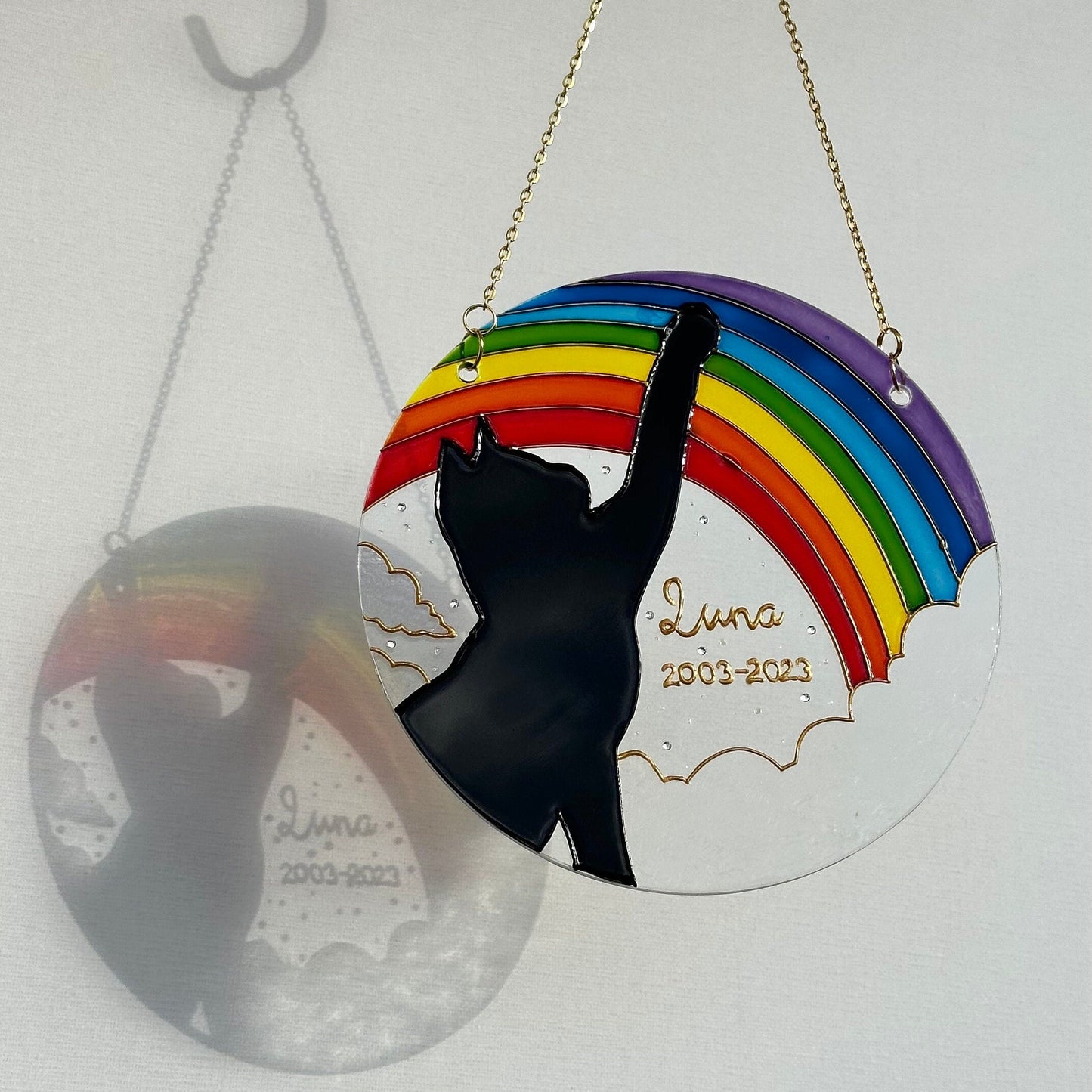 Personalized cat memorial Suncatcher for window Cat lover gift Aesthetic room decor Custom stained glass painting