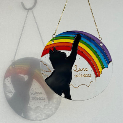 Personalized cat memorial Suncatcher for window Cat lover gift Aesthetic room decor Custom stained glass painting
