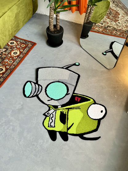 Tufted Cartoon Rug, Invader Character Rug, Alien Home Decor, Tufted Green Rug, Custom Alien Home Decor Rug