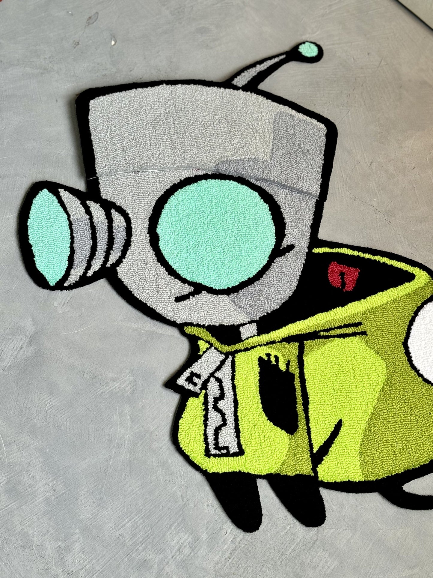 Tufted Cartoon Rug, Invader Character Rug, Alien Home Decor, Tufted Green Rug, Custom Alien Home Decor Rug