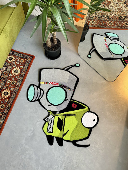 Tufted Cartoon Rug, Invader Character Rug, Alien Home Decor, Tufted Green Rug, Custom Alien Home Decor Rug