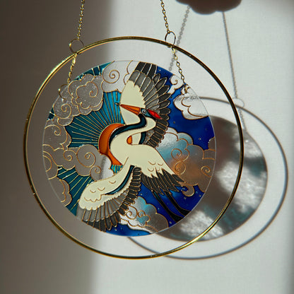 Japanese Crane Unique Suncatcher for window Mothers day gift Aesthetic room decor for every home Stained glass painting