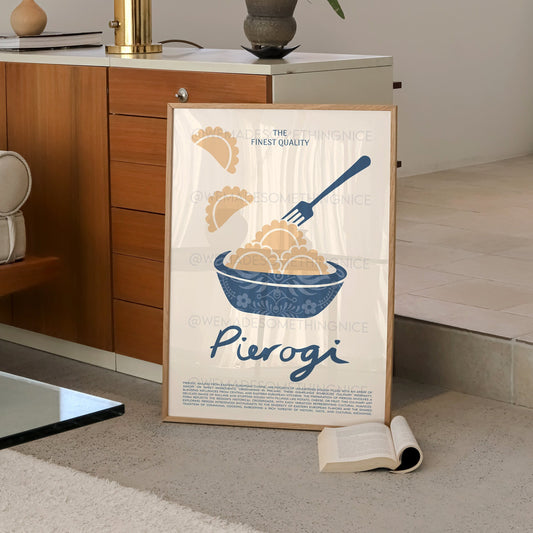 Pierogi Poster, Modern Kitchen Decor, Vintage Food Print, Retro Food Art, Retro Food Poster, Dumplings Print, Kitchen Wall Art, Poland