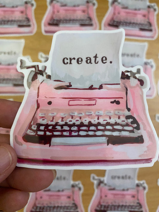 Vintage Typewriter CREATE | Vinyl Sticker Decal | Waterproof  Weatherproof | Artist Writers Poets Creatives