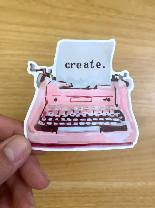 Vintage Typewriter CREATE | Vinyl Sticker Decal | Waterproof  Weatherproof | Artist Writers Poets Creatives