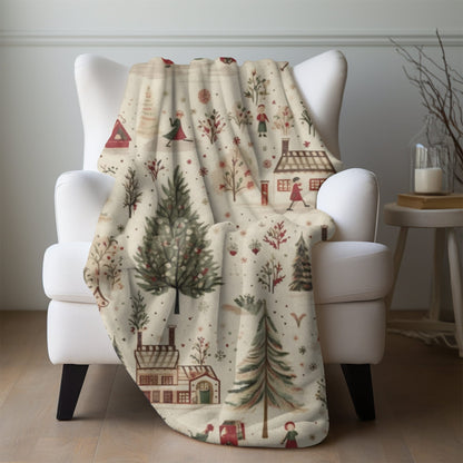Christmas Blanket, Christmas Village Holiday Throw Nostalgic Village Christmas Town Fleece Christmas Gift Friends Family Co-worker Present