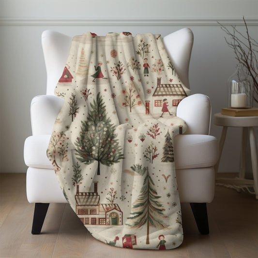 Christmas Blanket, Christmas Village Holiday Throw Nostalgic Village Christmas Town Fleece Christmas Gift Friends Family Co-worker Present