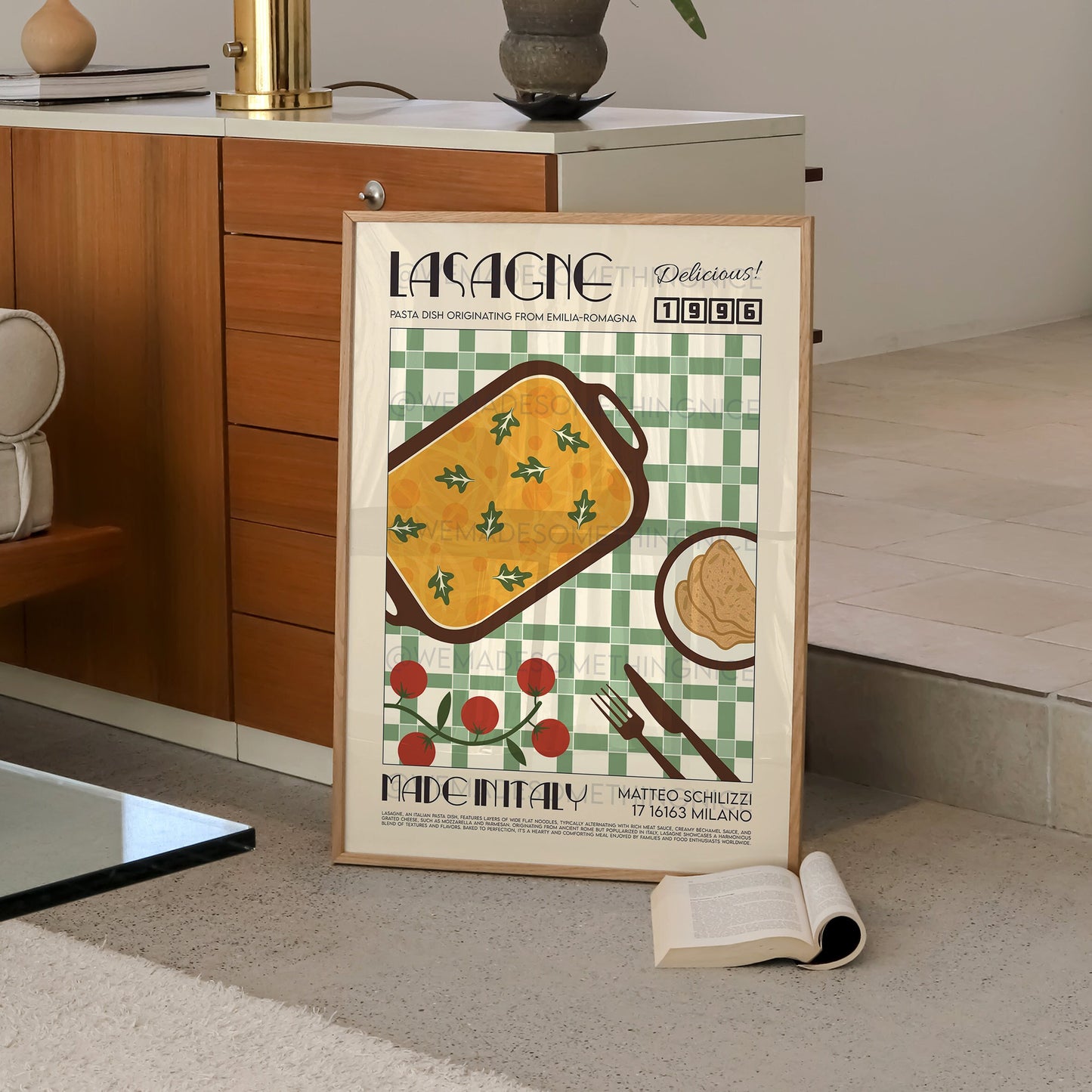 Lasagne Print, Kitchen Poster, Kitchen Print, Kitchen Decor, Food Art, Mid Century Modern, Eat Sign, Rome, Italy Art, Housewarming
