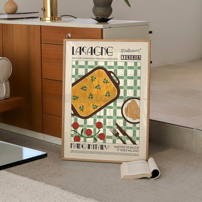 Lasagne Print, Kitchen Poster, Kitchen Print, Kitchen Decor, Food Art, Mid Century Modern, Eat Sign, Rome, Italy Art, Housewarming