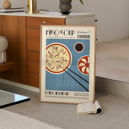 Miso Soup Poster, Asian Food Poster, Modern Kitchen Decor, Illustration, Japanese, Chef Print, Bar Art, Exhibition Poster, Retro Wall Art