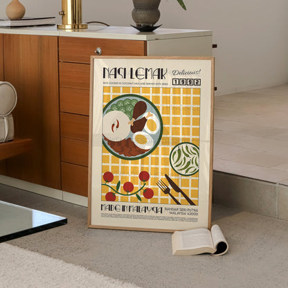 Nasi Lemak Poster, Food Print, Asian Food Poster, Modern Kitchen Decor, Illustration, Malaysia, Food, Chef Print, Bar Art, Retro Wall Art