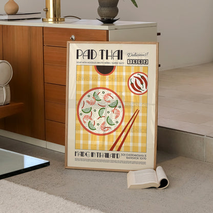 Pad Thai Poster, Kitchen Art, Kitchen Poster, Modern Kitchen Decor, Illustration, Thailand, Food, Chef Print, Bar Art, Retro Wall Art