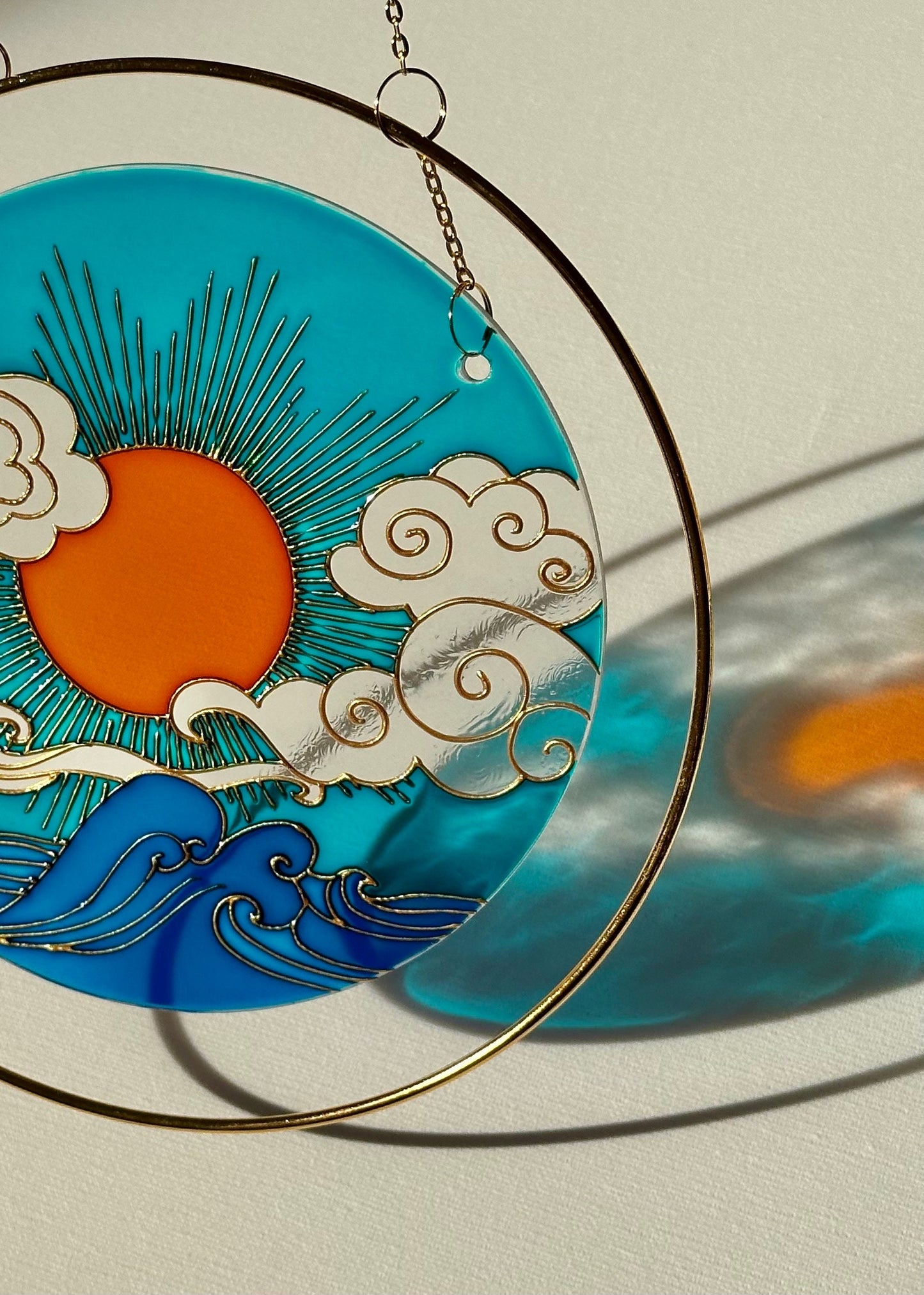 Sentimental gift Suncatcher for window Sea Sun Cloud chime Mothers day Aesthetic room decor  Stained glass painting