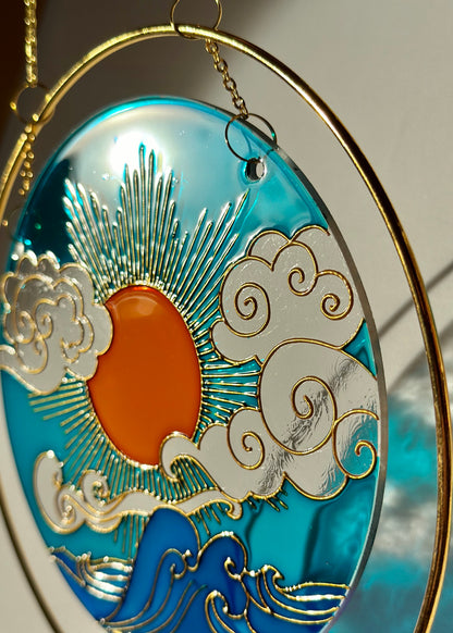 Sentimental gift Suncatcher for window Sea Sun Cloud chime Mothers day Aesthetic room decor  Stained glass painting