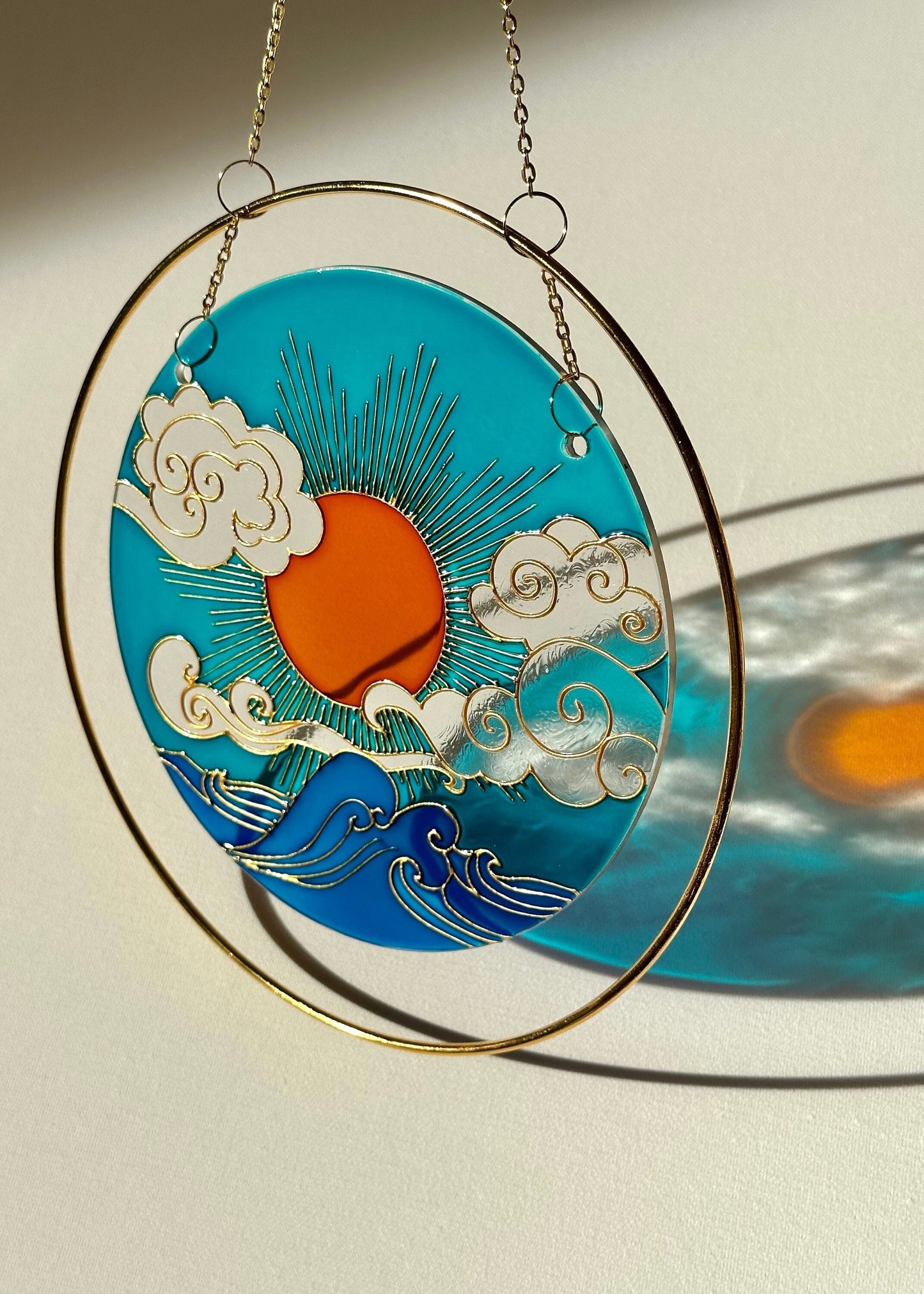 Sentimental gift Suncatcher for window Sea Sun Cloud chime Mothers day Aesthetic room decor  Stained glass painting