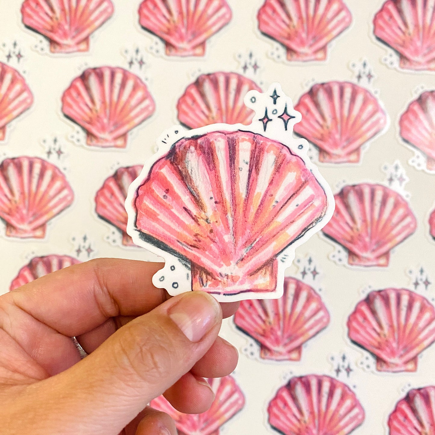 Pink Scallop Shell | Sticker Decal | Water-resistant | Pretty Sea Life Sticker