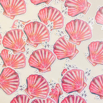 Pink Scallop Shell | Sticker Decal | Water-resistant | Pretty Sea Life Sticker