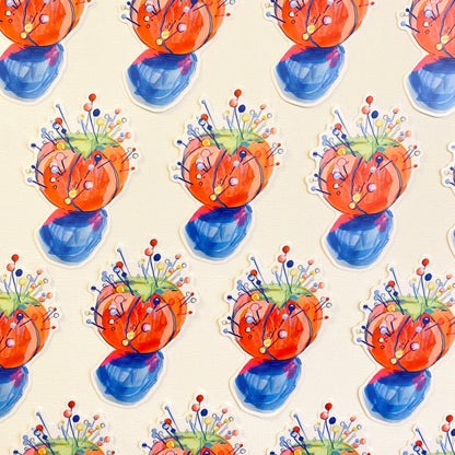 Tomato Pin Cushion | 4"  Sticker Decal | Waterproof  Weatherproof | Sewing Seamstress