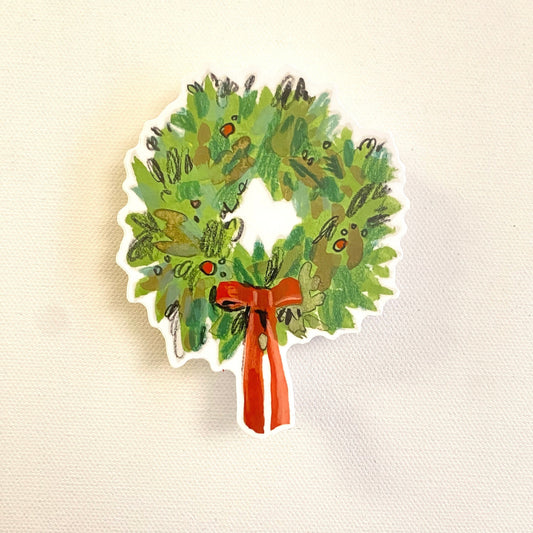 Green Wreath | 4"  Sticker Decal | Waterproof  Weatherproof | Christmas Holiday