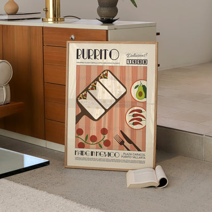 Burrito Poster, Kitchen Poster, Kitchen Print, Modern Kitchen Decor, Mexico, Food, Chef Print, Exhibition Poster, Retro Wall Art