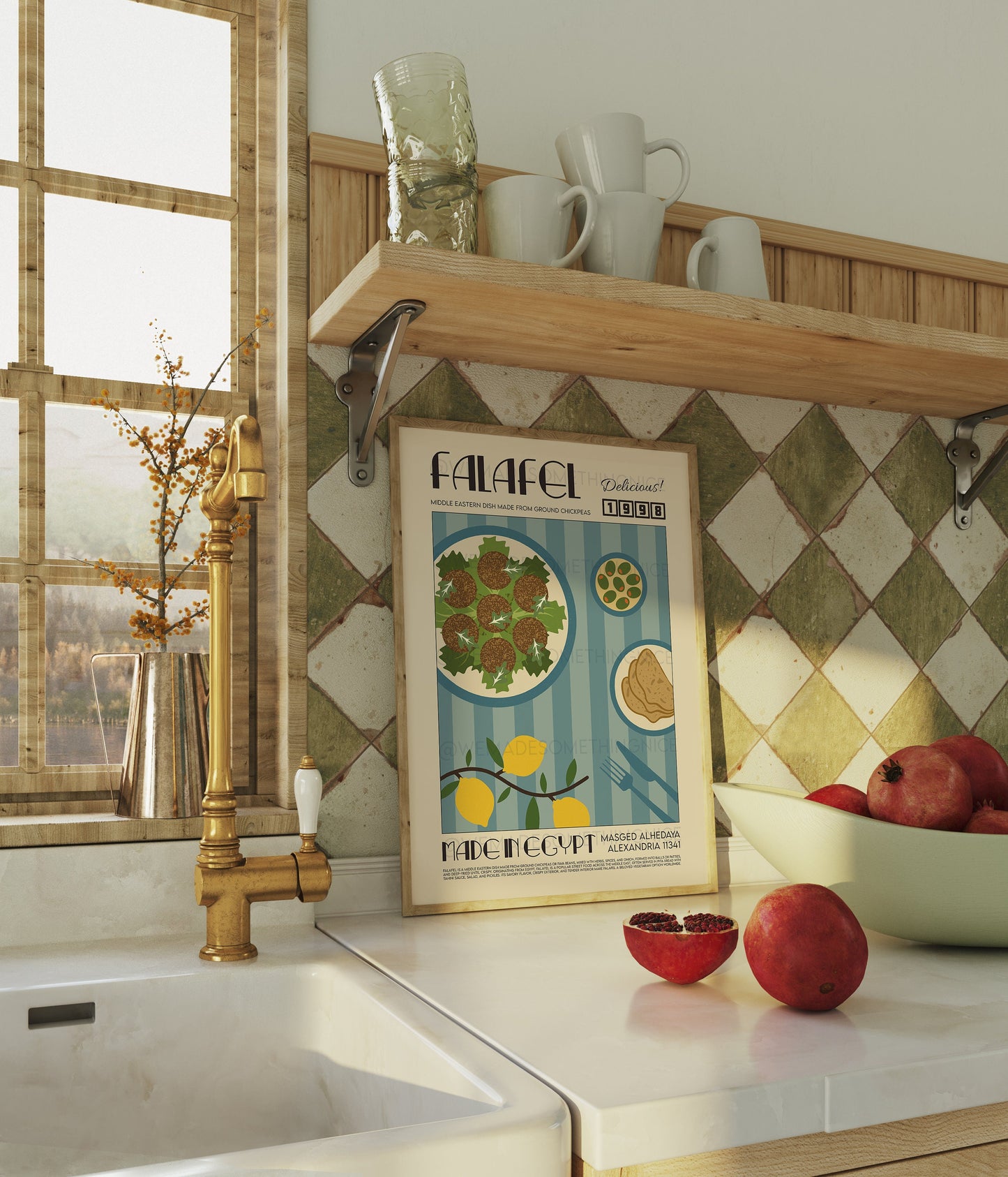 Falafel Print, Kitchen Art, Kitchen Poster,  Kitchen Decor, Food Art, Mid Century Modern, Eat Sign, Housewarming, Food Poster